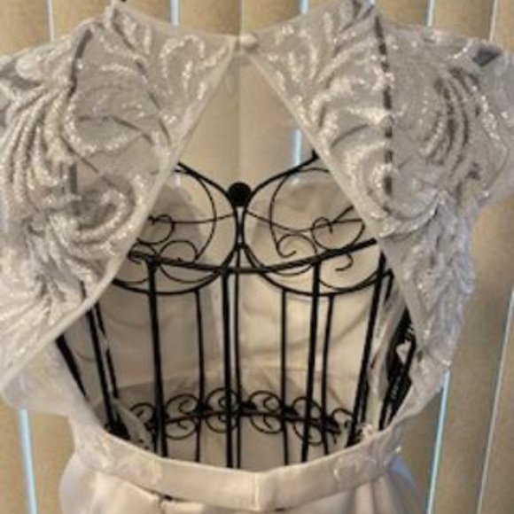 Striking Light Ivory Satin Two Piece Formal Evening Gown Size 2 - Picture 9 of 11